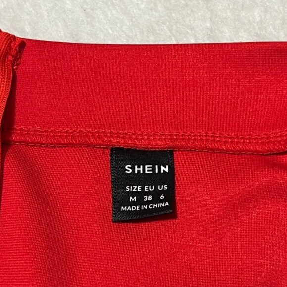 SHEIN Womens Red High-Low Asymmetric Salsa Ruffle Sheath Dress Back Zipper Sz M - Picture 6 of 12